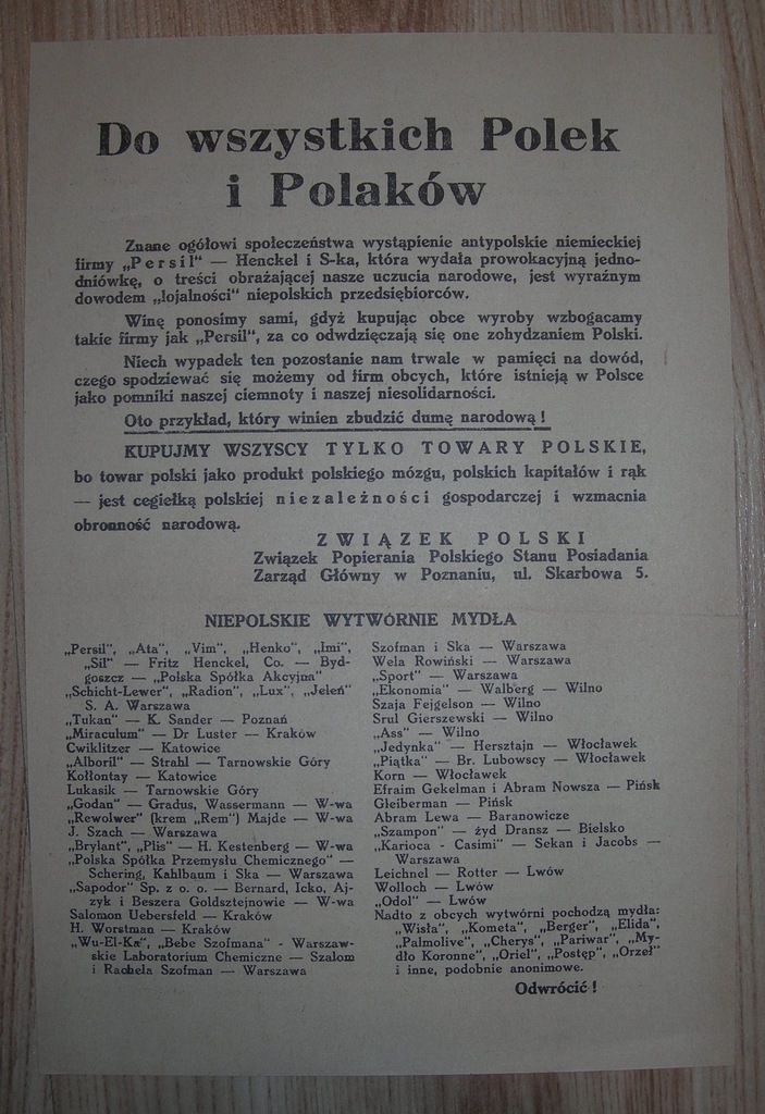 Ulotka - Do wszystkich Polek i Polaków, endecja