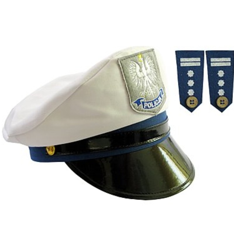 CZAPKA POLICJANTA DLA DZIECI POLICJANT 54 + PAGONY