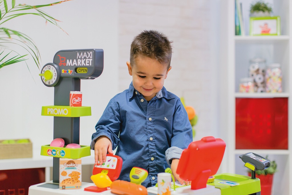 Маркет детям. Смоби супермаркет макси. Супермаркет Smoby Maxi Market. Набор Smoby Maxi Market с тележкой 50предметов 350215. Магазин Smoby 350215.