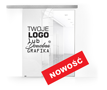 PRZESUWNE DRZWI SZKLANE WŁASNE LOGO LUB GRAFIKA 95