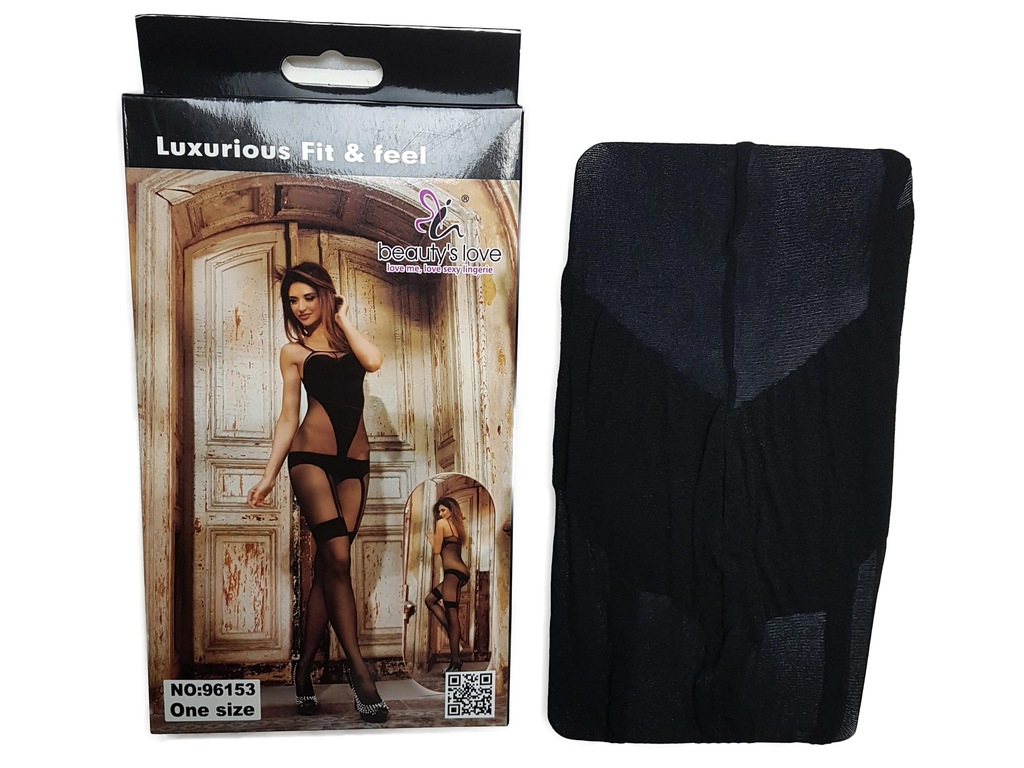 BODYSTOCKING Z PAS DO POŃCZOCH body czarne G1254