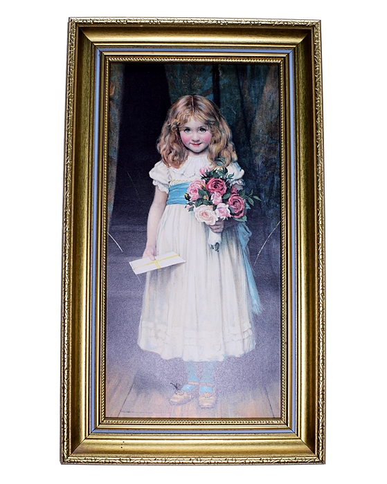 5600-60 ..m#b OBRAZ DZIEWCZYNKA Z KWIATAMI 31X50CM