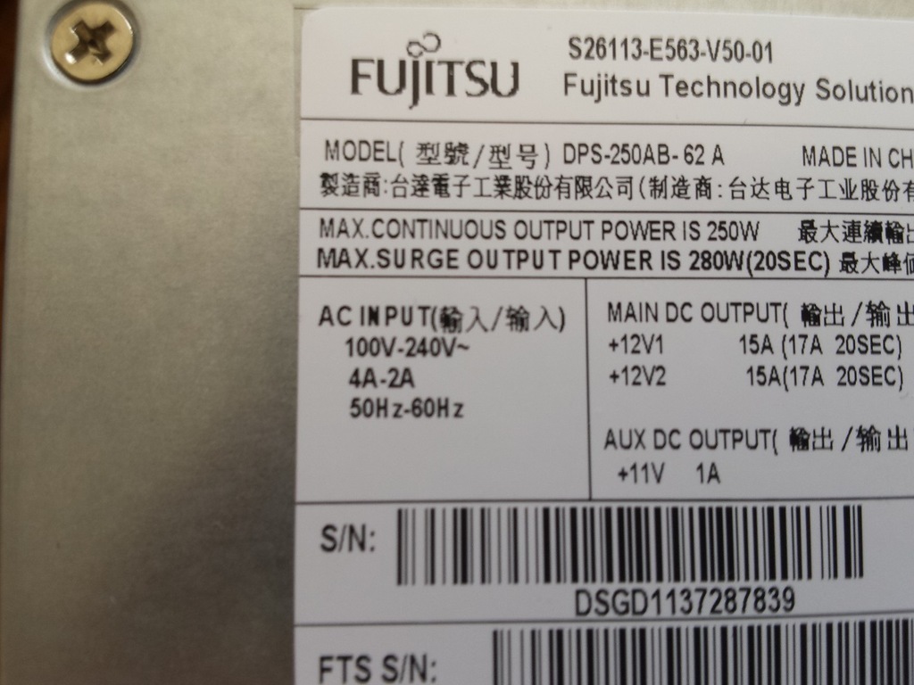 Fujitsu dps-250ab-62a zasilacz 16 pin espiro