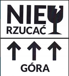 Etykiety kurierskie ostrzegawcze NIE rzucać Góra