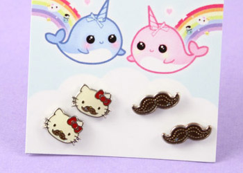 kolczyki KAWAII HELLO KITTY kotki BRĄZOWE WĄSY K59