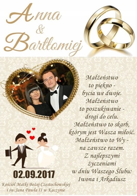 Pamiątka ślubna ze zdjęciem ŚLUB wesele