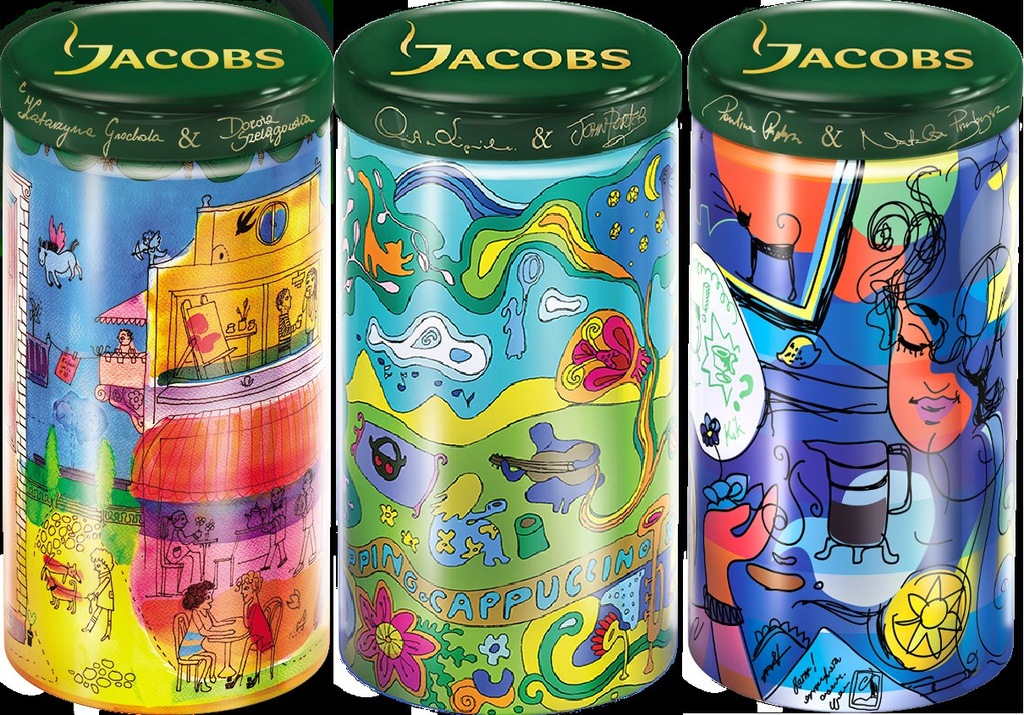 3 kolorowe PUSZKI ceramiczne JACOBS puszka na kawę