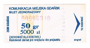 Bilet ZKM Gdańsk za 50 gr 5 000 zł.