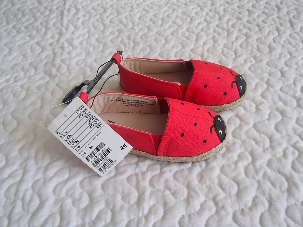 H&amp;M espadryle czerwone biedronki nowe roz 24