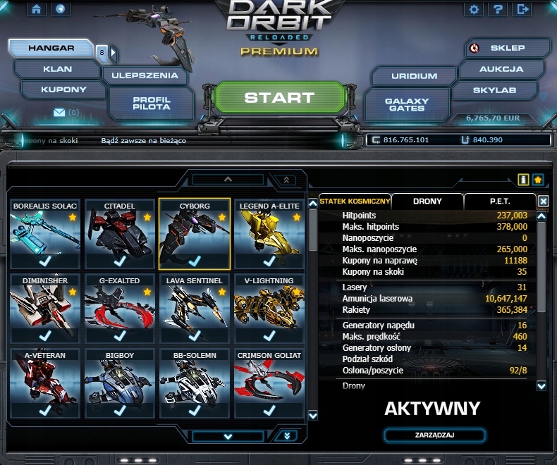 DARKORBIT , PRAWIE SFE , 840 TYS URIDIUM!!!! PL1