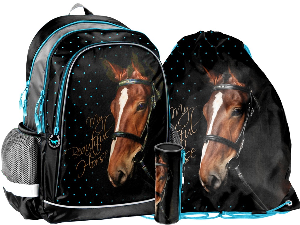 Plecak Szkolny z KONIEM KOŃ ZESTAW 3 części HORSE