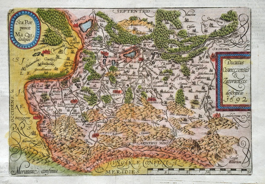 ZATOR OŚWIĘCIM WADOWICE ŻYWIEC MAPA 1592 UNIKAT