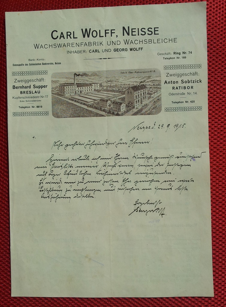 1915 Neisse Nysa Fabryka wosku Wolffa Ratibor