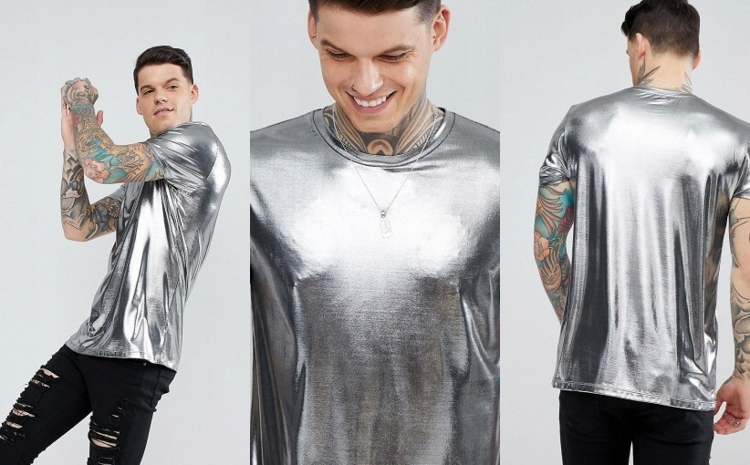 D5I512*T-SHIRT MĘSKI METALICZNY SREBRNY XXS T07