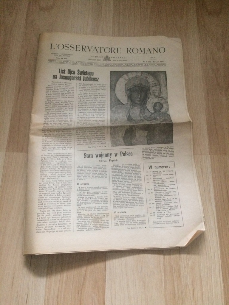 L'OSSERVATORE ROMANO WYDANIE POLSKIE STYCZEŃ 1982