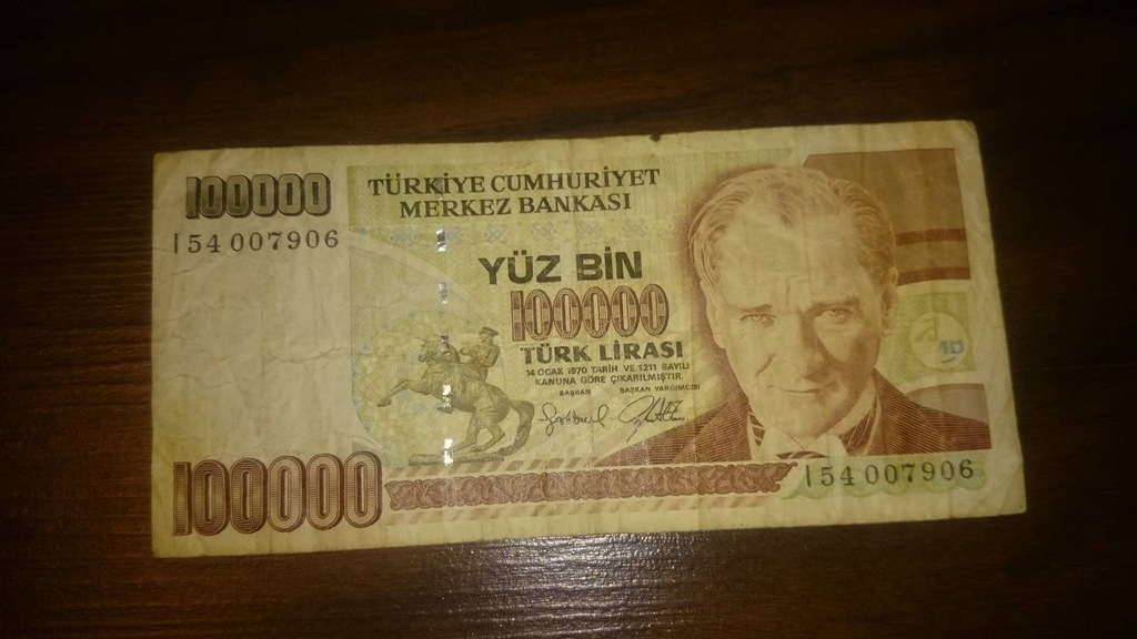 Banknot 100 000 LIRASI Turcja 1970
