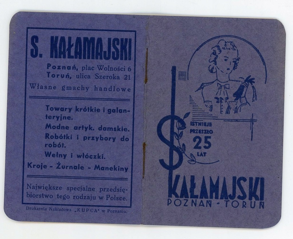 DOM HANDLOWY KAŁAMAJSKI Poznań Toru 1939 kalendarz