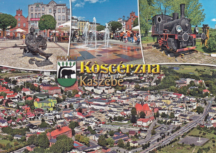 KOŚCIERZYNA - POMNIK - RYNEK - Z LOTU PTAKA - HERB