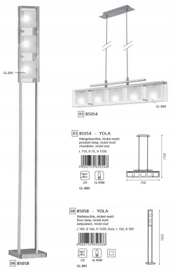 Lampa stojąca i wisząca EGLO YOLA, nowoczesna