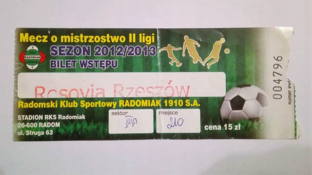 Bilet Radomiak Radom – Resovia Rzeszów 30.03.2013