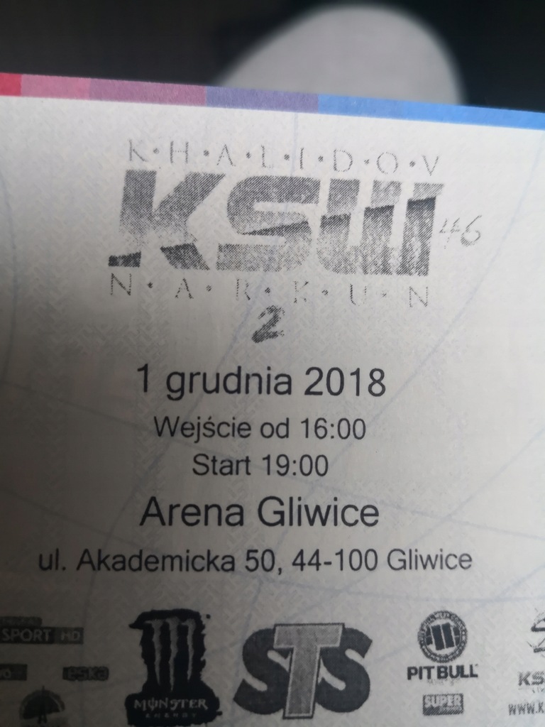 Bilety obok siebie na galę KSW 46 Gliwice 3-07 HIT