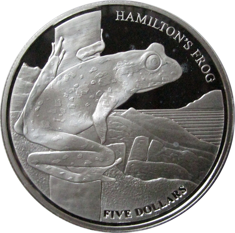 5 DOLARÓW 2008 - NOWA ZELANDIA - ŻABA HAMILTONA
