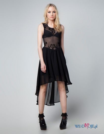 BERSHKA - piękna asymetryczna czarna sukienka - M