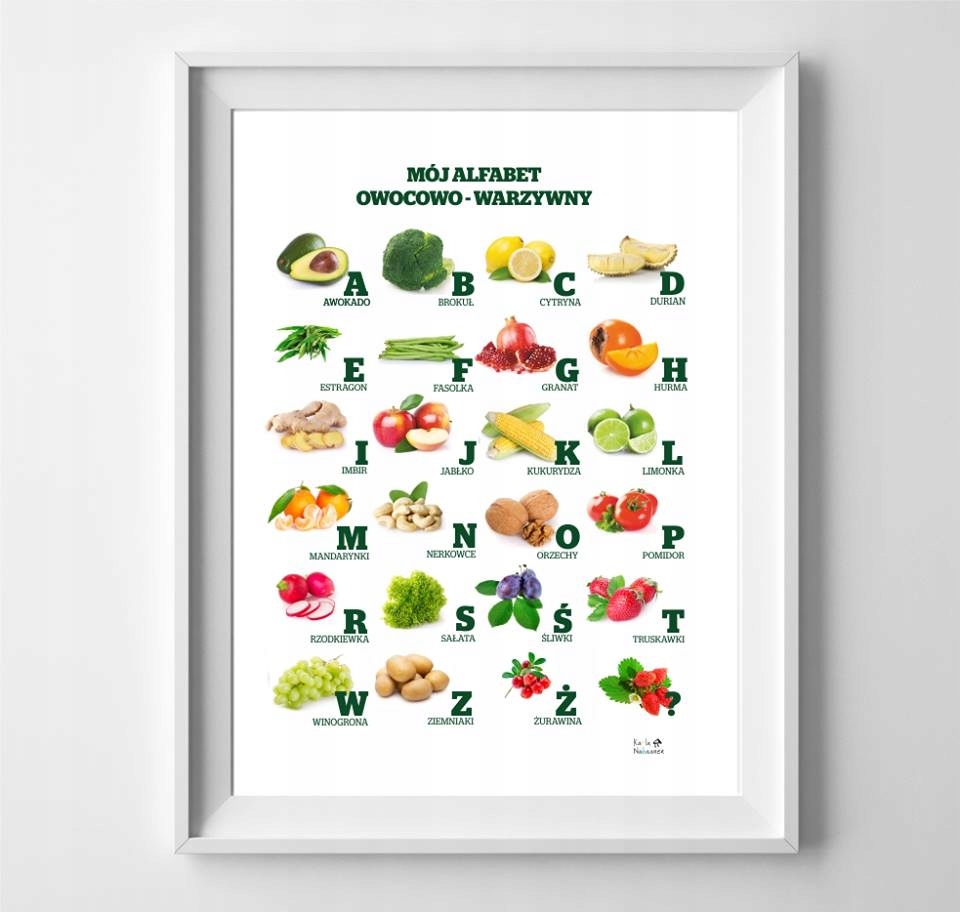 Owoce Na Wszystkie Litery Alfabetu PLAKAT OBRAZEK DLA DZIECI ALFABET OWOCE WARZYW A4 - 7712488605