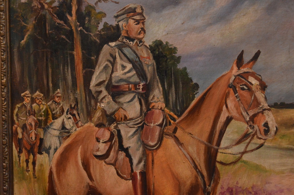 Józef Piłsudski Na Kasztance Kolorowanka JERZY KOSSAK - PIŁSUDSKI NA KASZTANCE,KONIU obraz - 7580739136