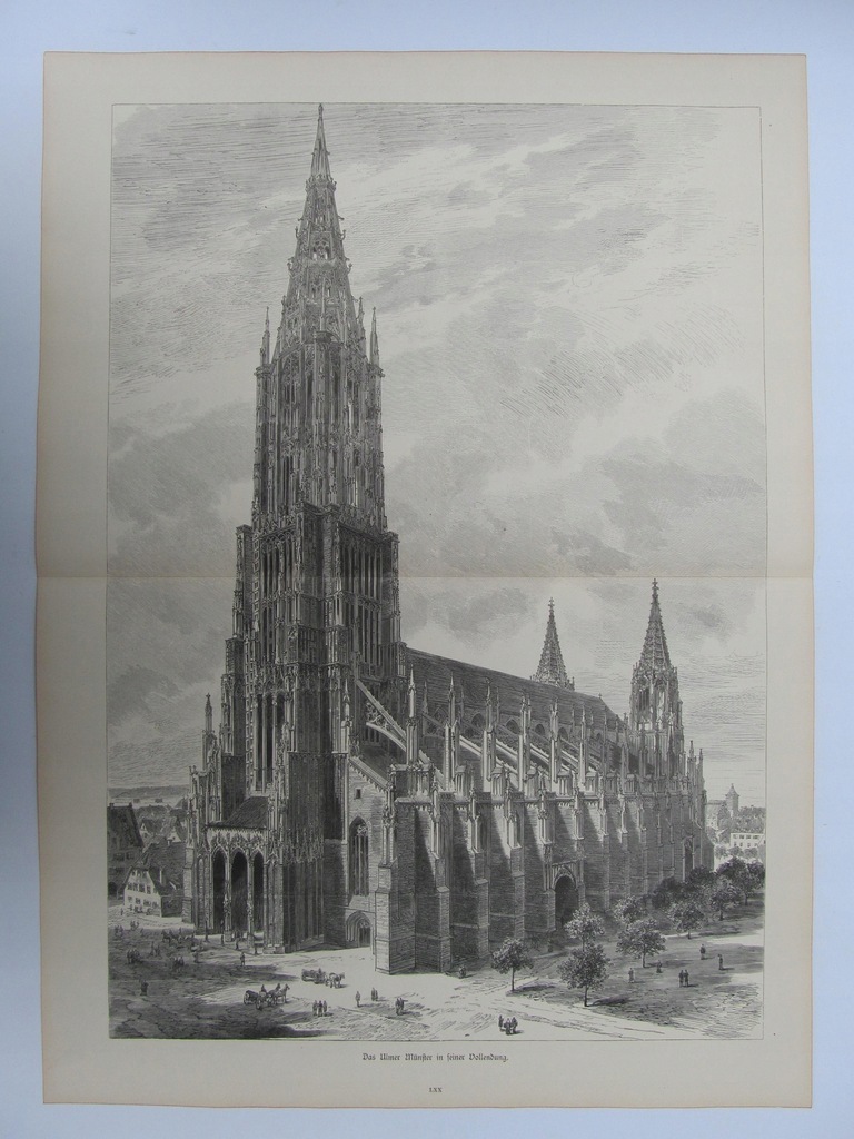 KATEDRA W ULM ARCHITEKTURA drzeworyt 1883 r.