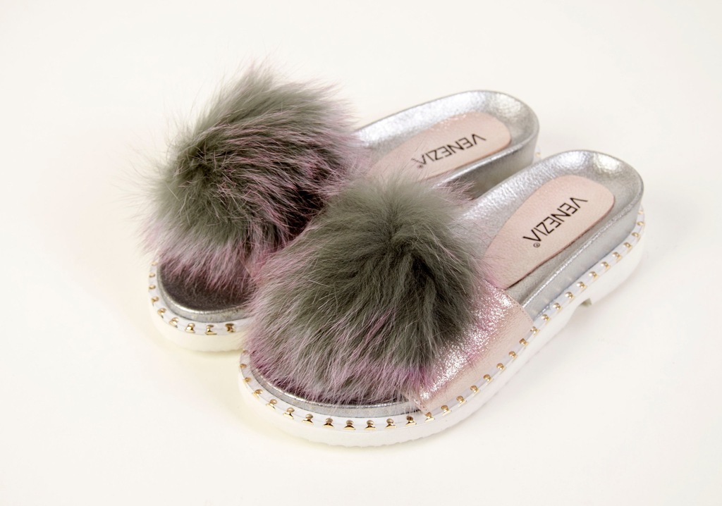 KLAPKI VENEZIA SKÓRA POMPON roz,37 (vna32)