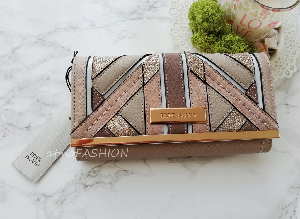 RIVER ISLAND PORTFEL NUDE BEŻOWY ZŁOTY MIKOŁAJKI
