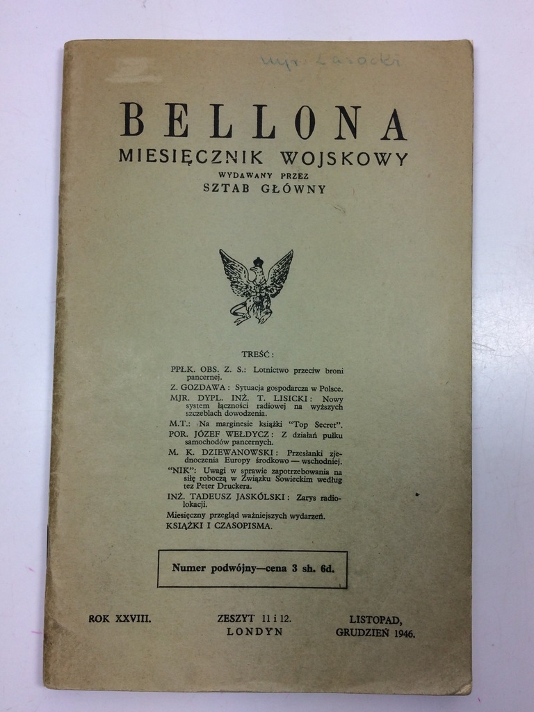 BELLONA KWARTALNIK LONDYN 11/12/1946 RADIOLOKACJA