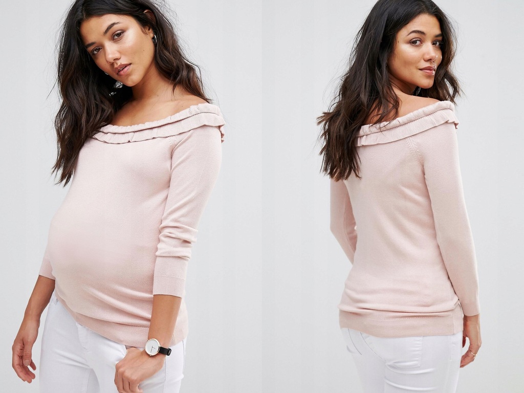 Sweter ciążowy różowy z falbankami XL/42