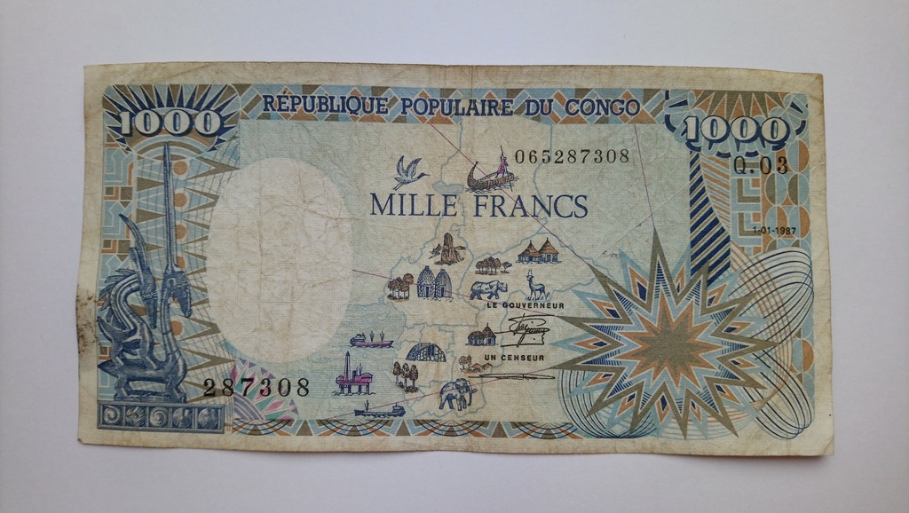 Banknot Kongo Afryka Centralna 1000 Franków 1987