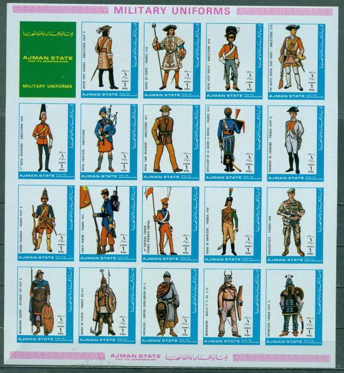 AJMAN. Mi arkusz B** MILITARIA-MUNDURY