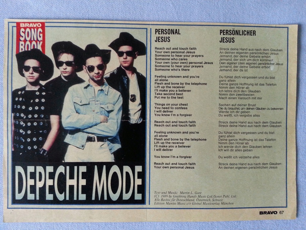 Depeche Mode Personal Jesus tekst z BRAVO - 7577121282 - oficjalne archiwum  Allegro