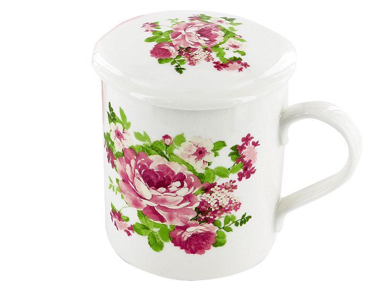 Kubek porcelanowy z pokrywką 200 ml RÓŻE - 6730247172 - oficjalne