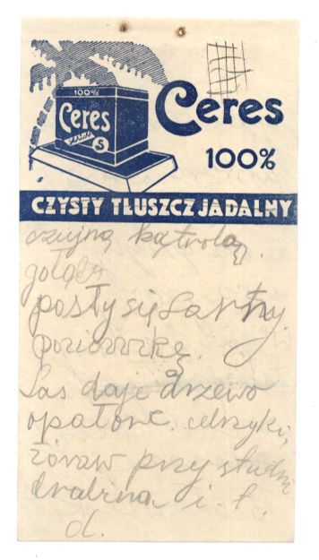 Tłuszcz CERES, Kartka reklamowa, przedwojenna