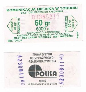 Toruń bilet z okresu denominacji za 60/6000