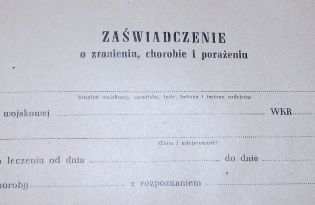 ZAŚWIADCZENIE O ZRANIENIU CHOROBIE I PORAŻENIU WP