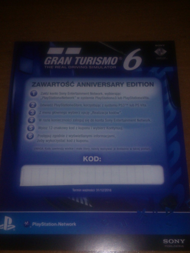 Kod DLC do gry GRAN TURISMO 6 na PS3