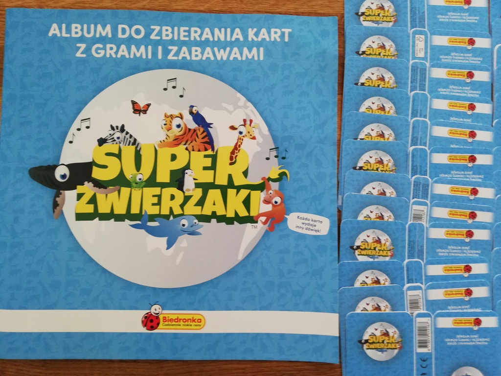 Super zwierzaki Biedronka zestaw 152 karty + album