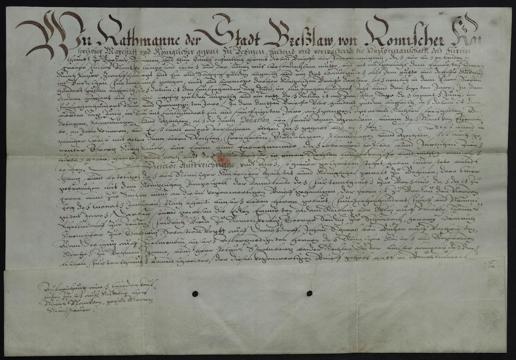 WROCŁAW Rada Miasta Wrocławia pergamin 1595