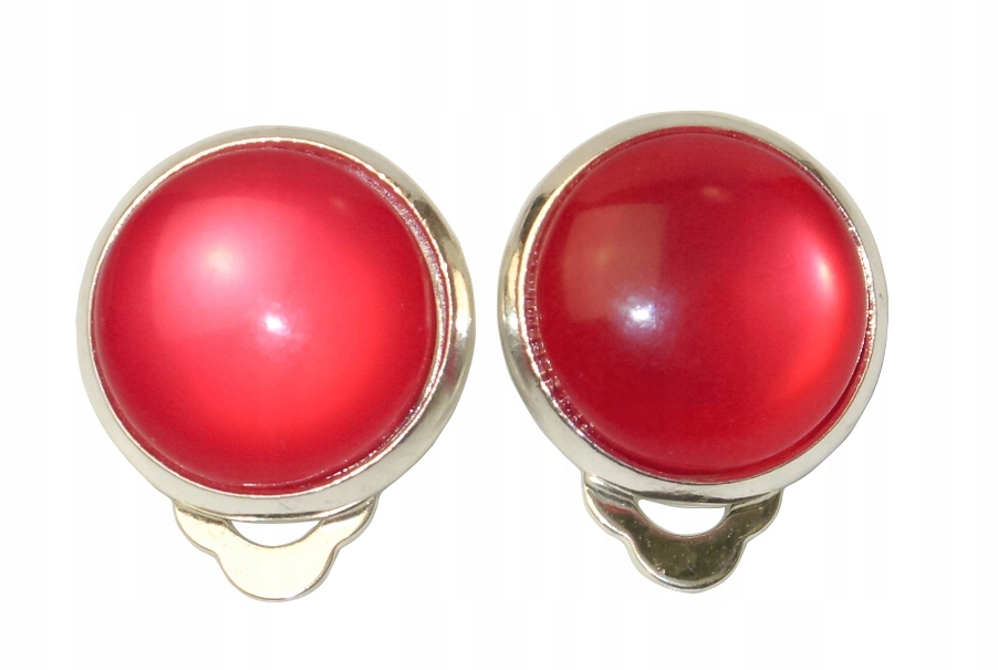 Klipsy kaboszon akryl 12mm perłowe czerwone