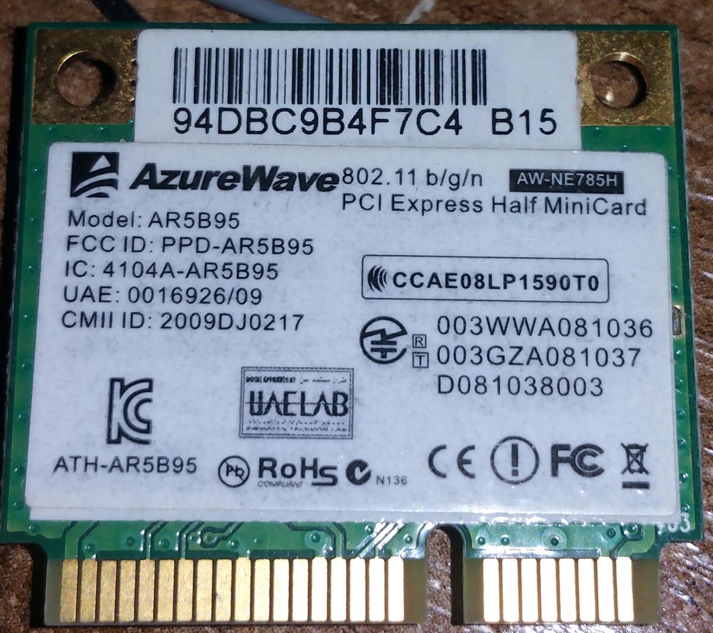 AzureWave AR5B95 PCI Express Half MiniCard WiFi