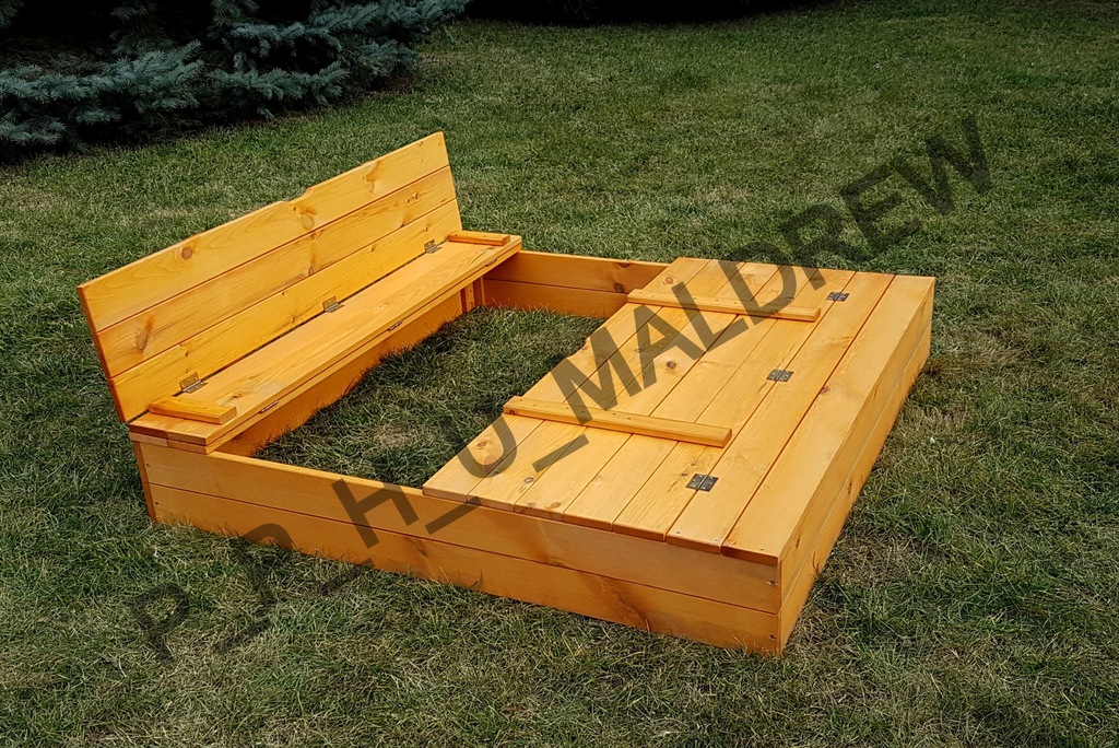 Piaskownica Ma Wymiary Zewnętrzne 4m Na 3m Wnętrze Piaskownicy PIASKOWNICA DREWNIANA ZAMYKANA Z ŁAWECZKĄ 126x126 - 7296965481