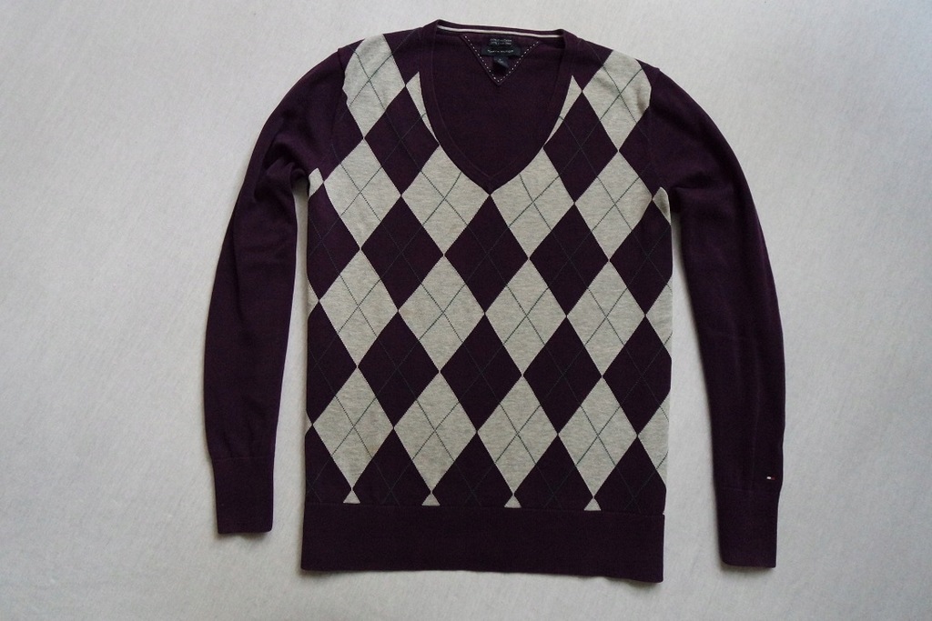 TOMMY HILFIGER sweter sweterek fiolet logo___42/XL