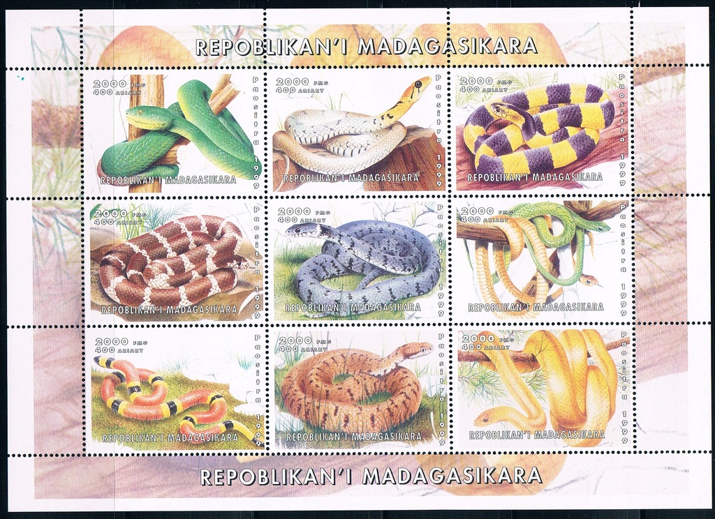 GA009 Gady, węże blok** Madagaskar