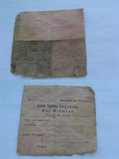 CEGIELNIA CZAPLOWIZNA ( SADOWNE) B-ci WIENCEK KWIT